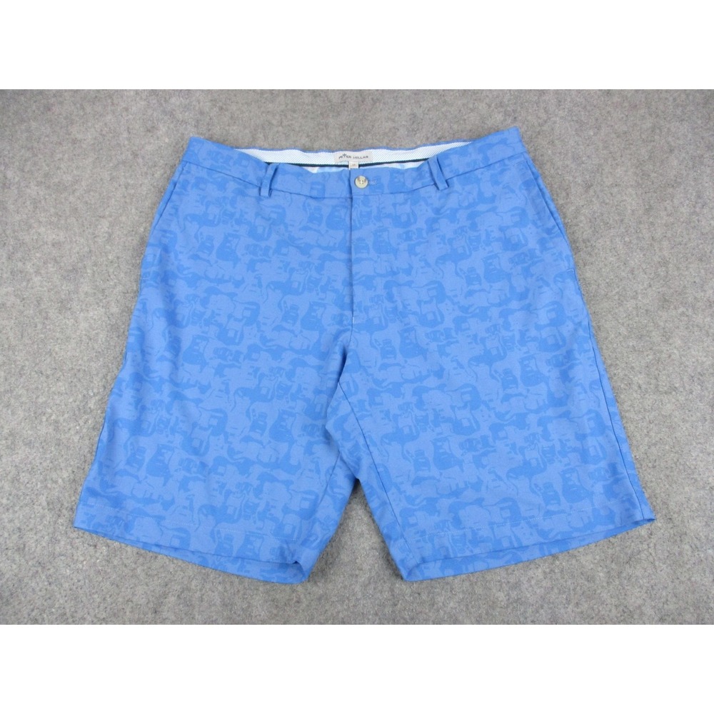 Peter Millar Shorts Mens 35 Blue Geometric Abstract Print Chino Pockets Golf